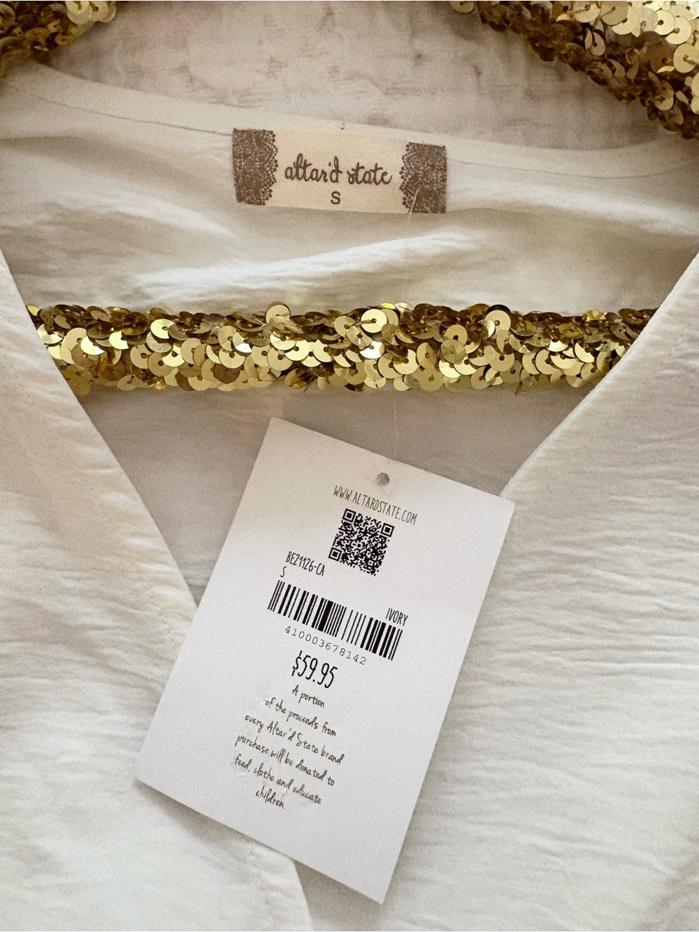 NWT Altar'd State Women's White Smocked Waist Blouse - Picture 3 of 8
